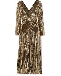 RIXO London Robe Midi En Mousseline À Sequins Et À Rayures Emmy - Noir