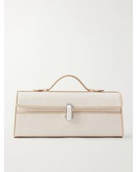 SAVETTE - Slim Symmetry Canvas Leather-Trimmed Clutch - Lyst