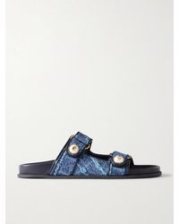 Jimmy Choo - Fayence Embellished Frayed Denim Sandals - Lyst