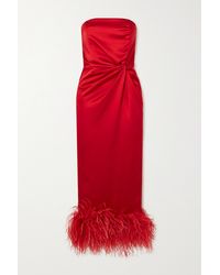 16Arlington Himawari Trägerloses Midikleid Aus Satin Mit Twist-detail Und Federn - Rot