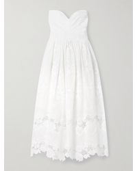 Loretta Caponi - Desideria Strapless Guipure Lace-Trimmed Embroidered Cotton-Voile Midi Dress - Lyst