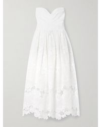Loretta Caponi - Desideria Strapless Guipure Lace-Trimmed Embroidered Cotton-Voile Midi Dress - Lyst