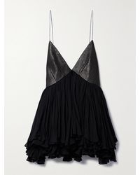 KHAITE - Anita Open-Back Leather And Gathered Silk-Georgette Top - Lyst