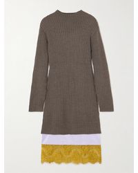 STAUD - Willow Layered Lace-Trimmed Wool-Blend And Satin Midi Dress - Lyst