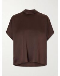 Brunello Cucinelli - Draped Silk-Satin Blouse - Lyst