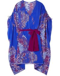 Jaline Paloma Bedruckter Kaftan Aus Crêpe De Chine Aus Seide Mit Gürtel - Blau