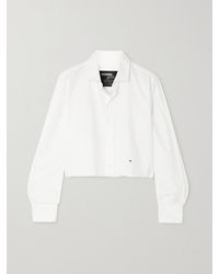 HOMMEGIRLS - Cropped Distressed Embroidered Cotton-Poplin Shirt - Lyst