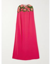 Oscar de la Renta - Camellia Cape-Effect Appliquéd Tulle-Trimmed Stretch-Silk Gown - Lyst