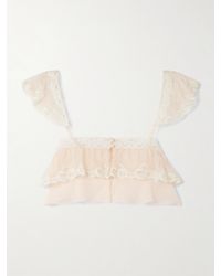 Chloé - Cropped Lace-Trimmed Organic Silk-Mousseline Top - Lyst