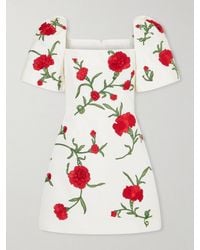 Carolina Herrera - Embellished Floral Silk-Faille Mini Dress - Lyst