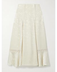 Maison Mayle - Amparo Pleated Lace-Trimmed Silk-Satin Jacquard Midi Skirt - Lyst