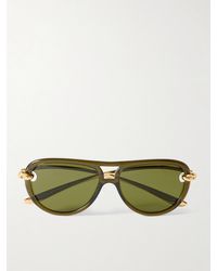 Bottega Veneta - New Knot Pilotensonnenbrille Aus Azetat Mit Goldfarbenen Details - Lyst