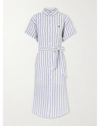 Polo Ralph Lauren - Belted Striped Linen Midi Dress - Lyst