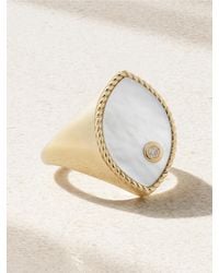 Yvonne Léon - Chevalière Marquise 9-Karat, Mother-Of-Pearl And Diamond Signet Ring - Lyst