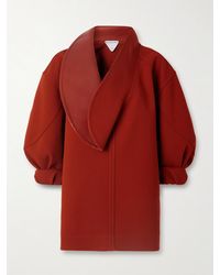 Bottega Veneta - Oversized Leather-Trimmed Cotton-Blend Crepe Blouse - Lyst
