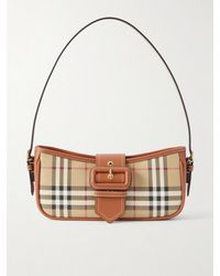 Burberry - Leather-Trimmed Checked Canvas Shoulder Bag - Lyst