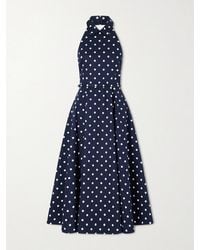 Carolina Herrera - Belted Halter-Neck Polka-Dot Cotton-Blend Twill Midi Dress - Lyst