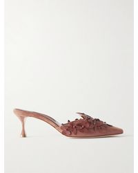 Manolo Blahnik - Harnes 50 Mules Aus Veloursleder Mit Applikationen - Lyst