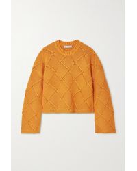 JW Anderson Cropped Leather-trimmed Merino Wool-blend Jumper - Yellow