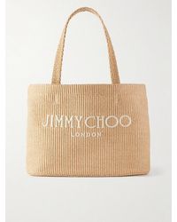 Jimmy Choo - Avenue Logo-Embroidered Woven Raffia Tote - Lyst