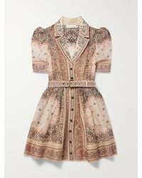 Zimmermann - Matchmaker Belted Paisley-Print Linen And Silk-Blend Mini Dress - Lyst