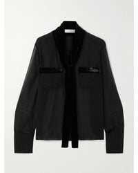 FRAME - Pussy-Bow Velvet-Trimmed Silk-Chiffon Blouse - Lyst
