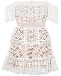 Self-Portrait Off-the-shoulder Guipure Lace Mini Dress - White