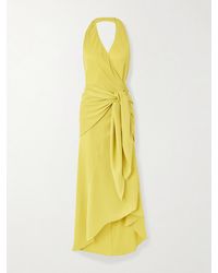 Cortana - Banane Asymmetrisches Neckholder-Wickelkleid Aus Seiden-Crêpe - Lyst