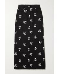 Erdem Catherine Embroidered Denim Midi Skirt - Black