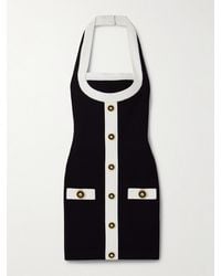 Balmain - Button-Embellished Knitted Halterneck Mini Dress - Lyst