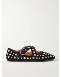 Alaïa - Criss Cross Embellished Suede Ballet Flats - Lyst