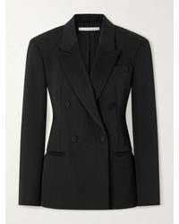 Another Tomorrow - Double-Breasted Satin-Trimmed Wool-Blend Twill Blazer - Lyst