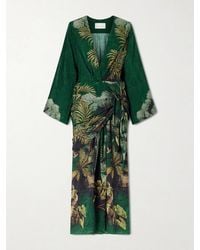 Johanna Ortiz - New Ollantay Printed Jacquard-Satin Wrap Midi Dress - Lyst