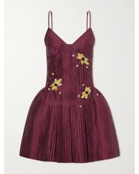ShuShu/Tong - Bead And Sequin-Embellished Plissé Linen-Blend Mini Dress - Lyst