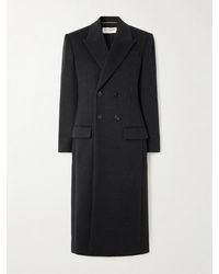 Saint Laurent - Doppelreihiger Mantel Aus Einer Gebürsteten Woll-Kaschmirmischung - Lyst