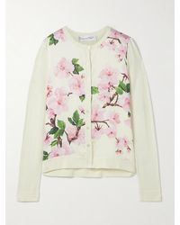 Oscar de la Renta - Paneled Knitted And Floral-Print Silk-Blend Twill Cardigan - Lyst