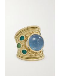 Elizabeth Gage Ring Aus 18 Karat Gold Mit Emaille Und Aquamarin - Blau