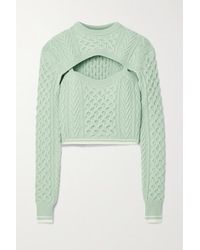 Rosie Assoulin Thousand In One Ways Convertible Cropped Cable-knit Wool And Cotton-blend Sweater - Green
