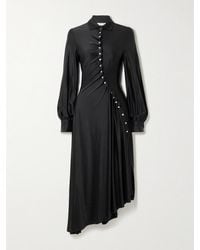 Rabanne - Embellished Gathered Satin-Jersey Midi Shirt Dress - Lyst