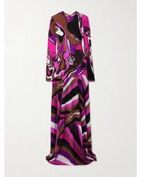 Emilio Pucci - Pleated Paneled Printed Satin-Jersey And Stretch-Mesh Maxi Dress - Lyst