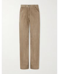 Brunello Cucinelli - Embellished Paneled Suede Wide-Leg Pants - Lyst