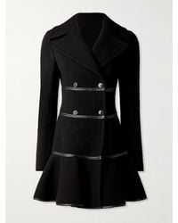 Alaïa - Princess Double-Breasted Leather-Trimmed Wool Peplum Coat - Lyst
