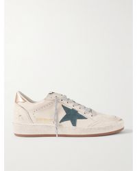 Golden Goose - Ball Star Distressed Suede-Trimmed Leather Sneakers - Lyst