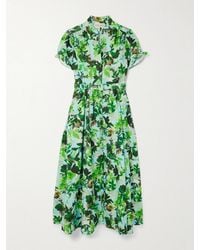 Saloni - Ena Belted Printed Cotton Midi Dress - Lyst