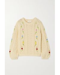 The Great Embroidered Cable-knit Cotton-blend Jumper - Natural