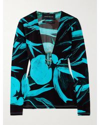 Louisa Ballou - Helios Embellished Printed Stretch-Jersey Top - Lyst