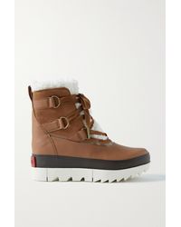 Sorel Joan Of Arctic Next Shearling-lined Waterproof Leather And Suede Ankle Boots - Brown
