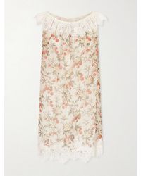 Doen - Paloma Lace-Trimmed Floral-Print Silk-Chiffon Mini Dress - Lyst