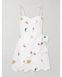 FARM Rio - Cool Day Scalloped Embroidered Linen Mini Dress - Lyst