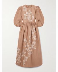 Agua Bendita - Robe Longue En Lin À Broderies Raquel - Lyst
